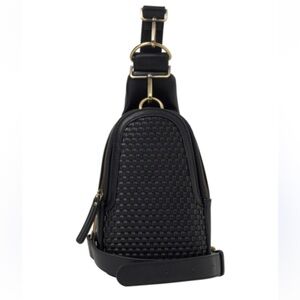 Antik Kraft Black Woven Crossbody Sling Bag with Gold Hardware